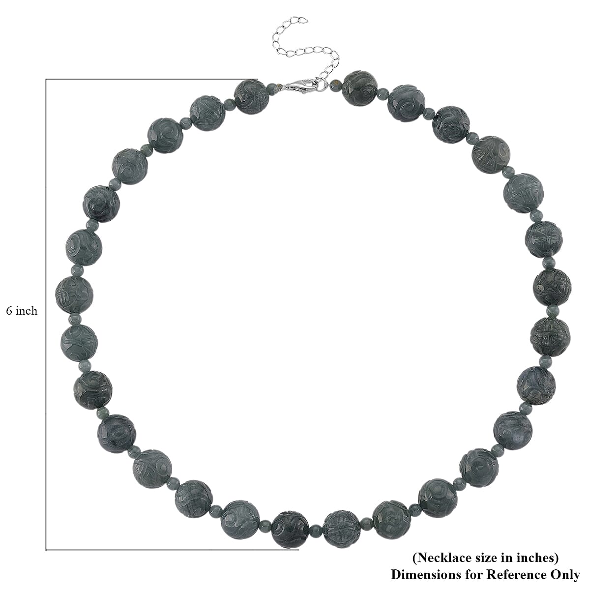 D'Joy Natural Olmec Jadeite 420.00 ctw Carved Beaded Necklace in Rhodium Over Sterling Silver 18-20 Inches image number 5