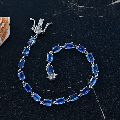 D'Joy Premium Kashmir Kyanite 15.10 ctw Starborn Echoes Bracelet in Rhodium Over Sterling Silv (8.00 In) 