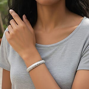 Diamond-cut Bangle Bracelet in Silvertone (6.75 In)