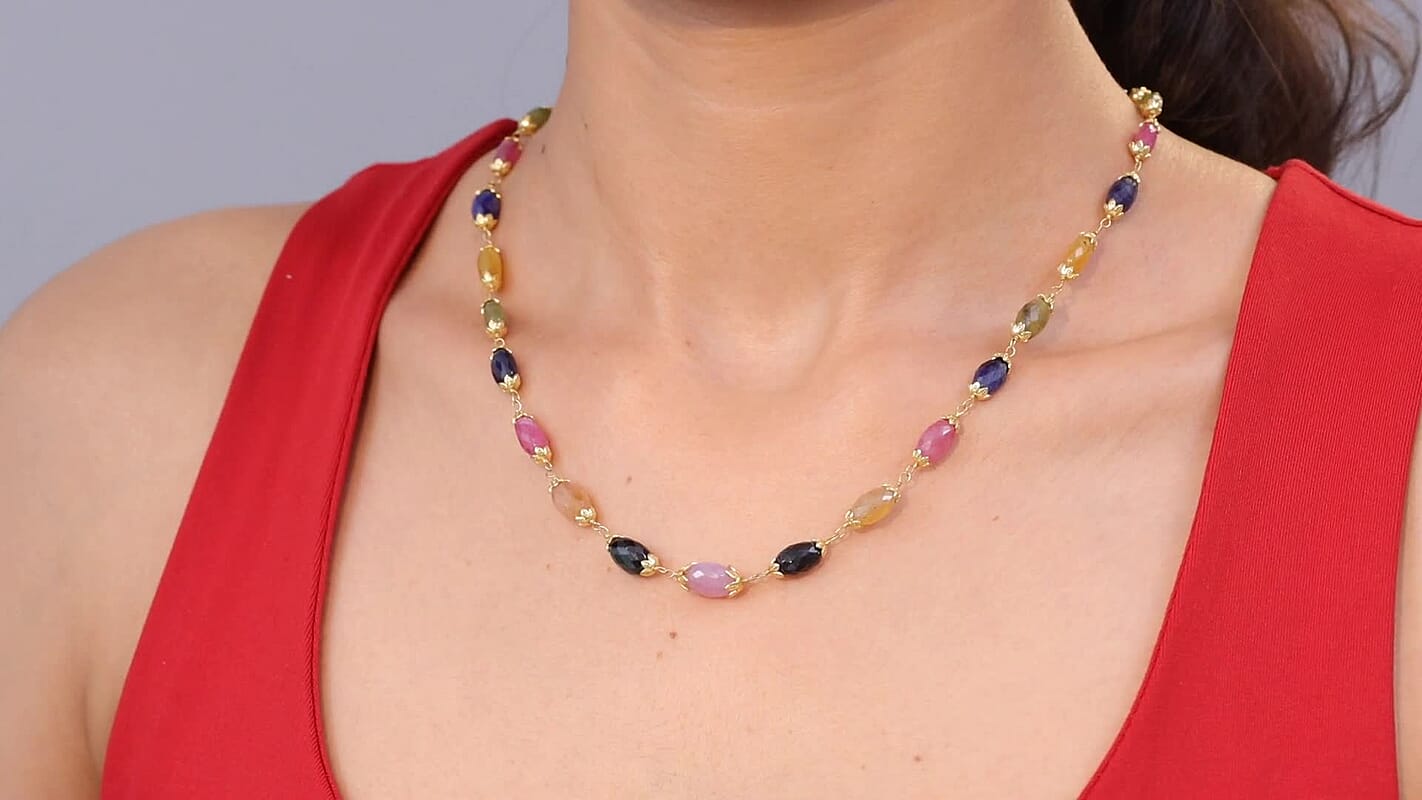 GP Italian Garden Collection Multi Sapphire 66.00 ctw Necklace in 18K Vermeil Yellow Gold Over Sterling Silver 18 Inches