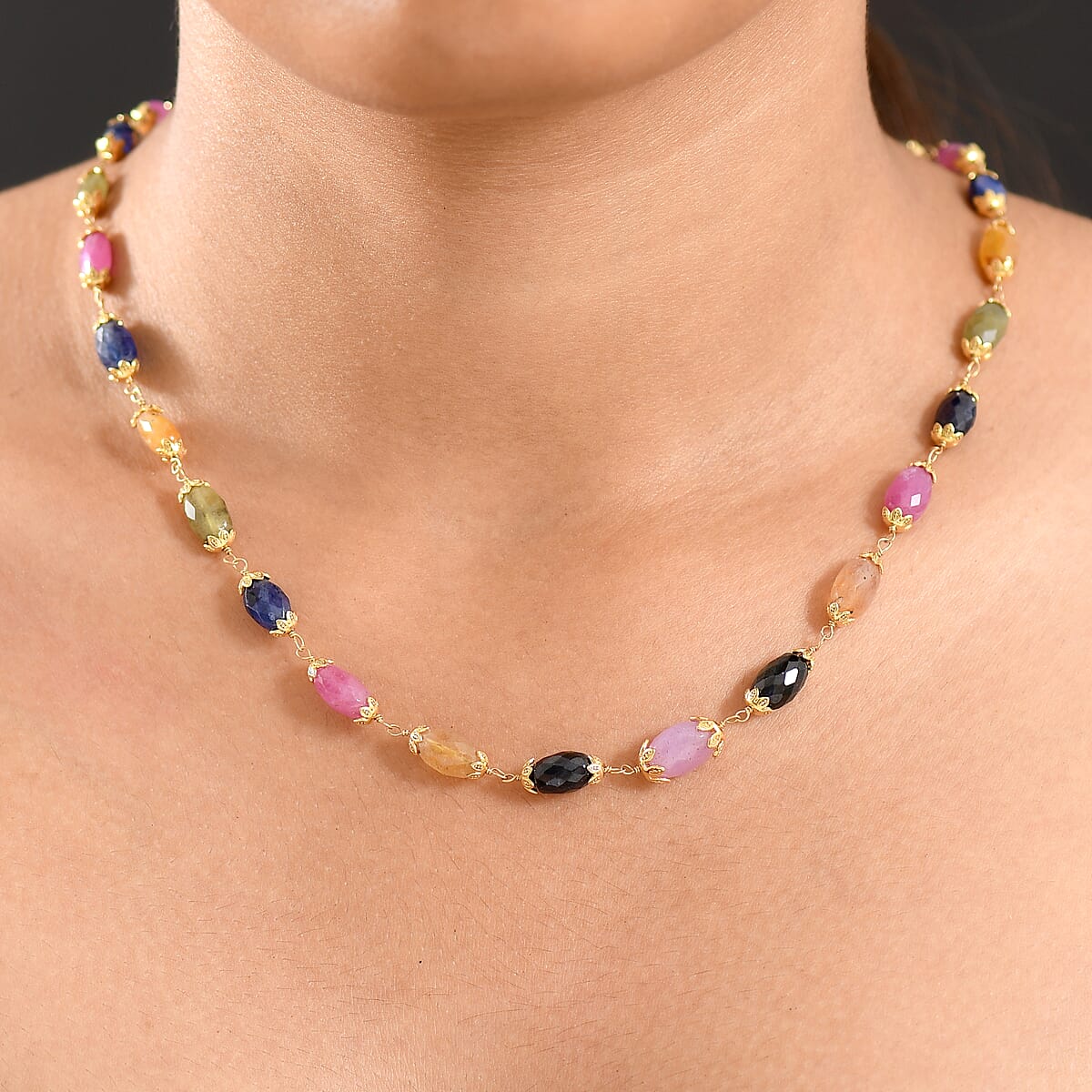 GP Italian Garden Collection Multi Sapphire 66.00 ctw Necklace in 18K Vermeil Yellow Gold Over Sterling Silver 18 Inches image number 2
