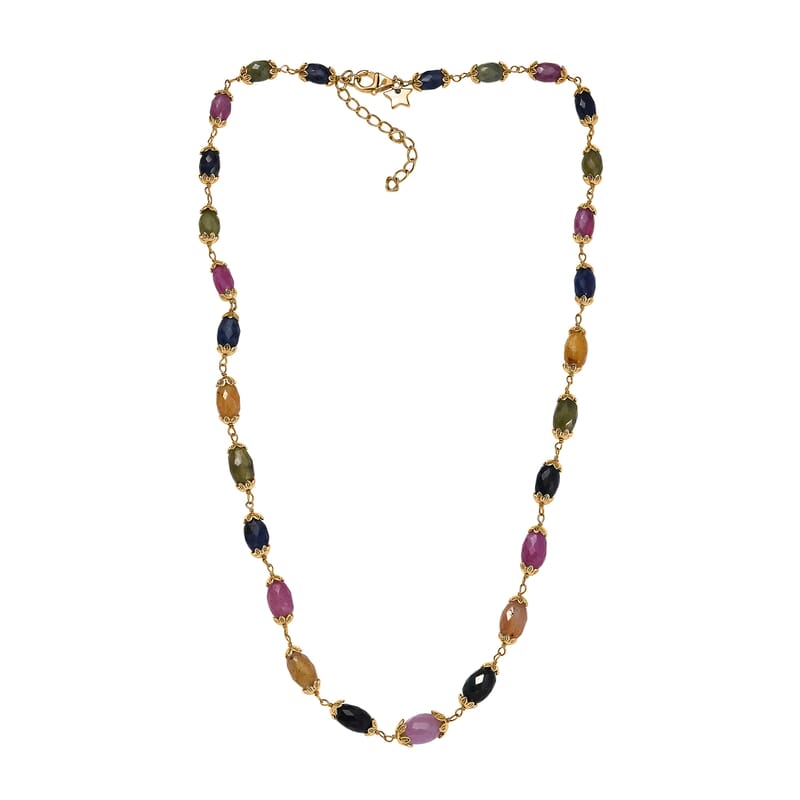 GP Italian Garden Collection Multi Sapphire 66.00 ctw Necklace in 18K Vermeil Yellow Gold Over Sterling Silver 18 Inches