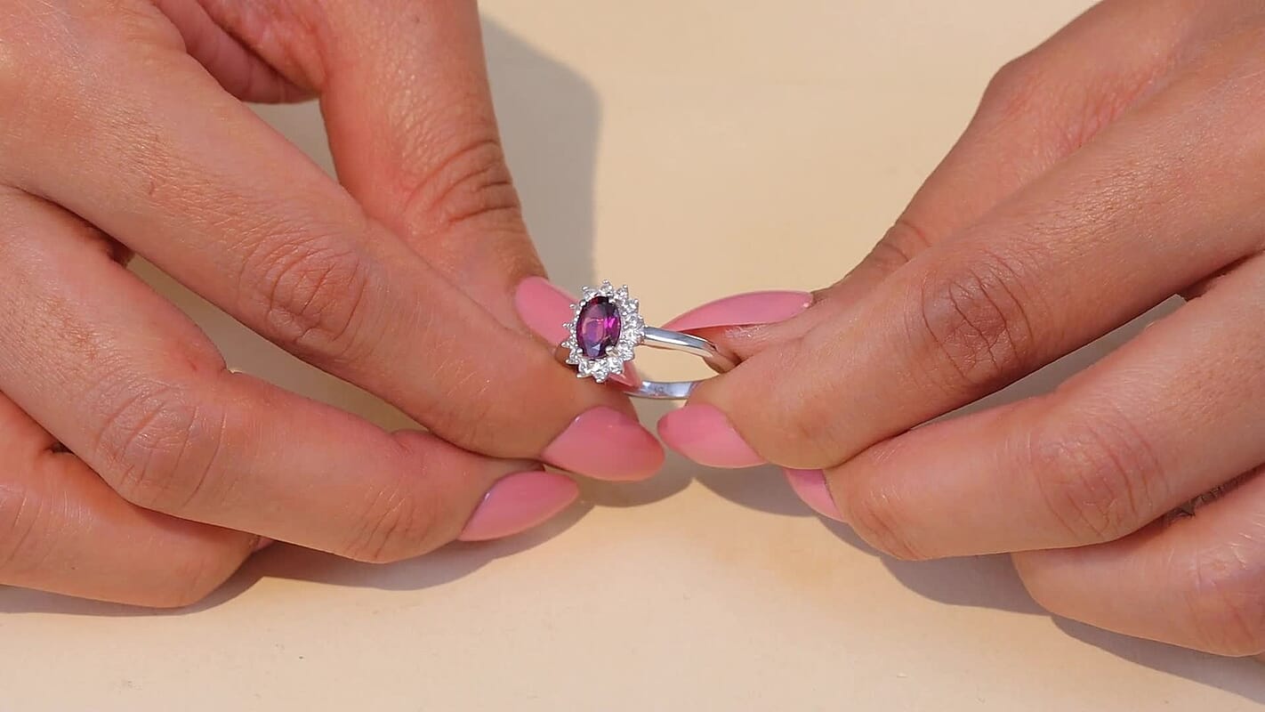 D'Joy Orissa Rhodolite Garnet White Zircon Ring in Rhodium Over Sterling Silver 1.42 (Size 5.0) 1.46 ctw