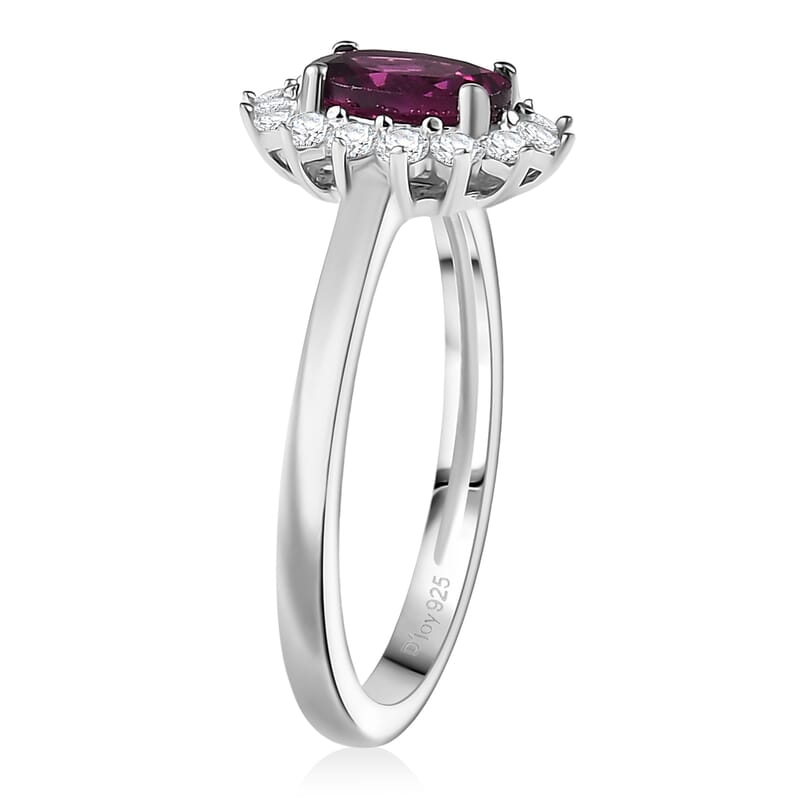 D'Joy Orissa Rhodolite Garnet and White Zircon 1.45 ctw Ring in Rhodium Over Sterling Silver (Size 5.0)