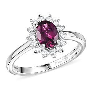 D'Joy Orissa Rhodolite Garnet and White Zircon 1.45 ctw Ring in Rhodium Over Sterling Silver (Size 7.0)