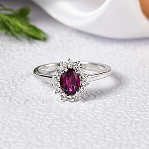 D'Joy Orissa Rhodolite Garnet and White Zircon 1.45 ctw Ring in Rhodium Over Sterling Silver (Size 7.0)