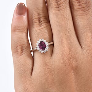 D'Joy Orissa Rhodolite Garnet and White Zircon 1.45 ctw Ring in Rhodium Over Sterling Silver (Size 7.0)
