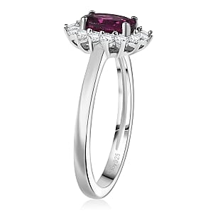 D'Joy Orissa Rhodolite Garnet and White Zircon 1.45 ctw Ring in Rhodium Over Sterling Silver (Size 7.0)