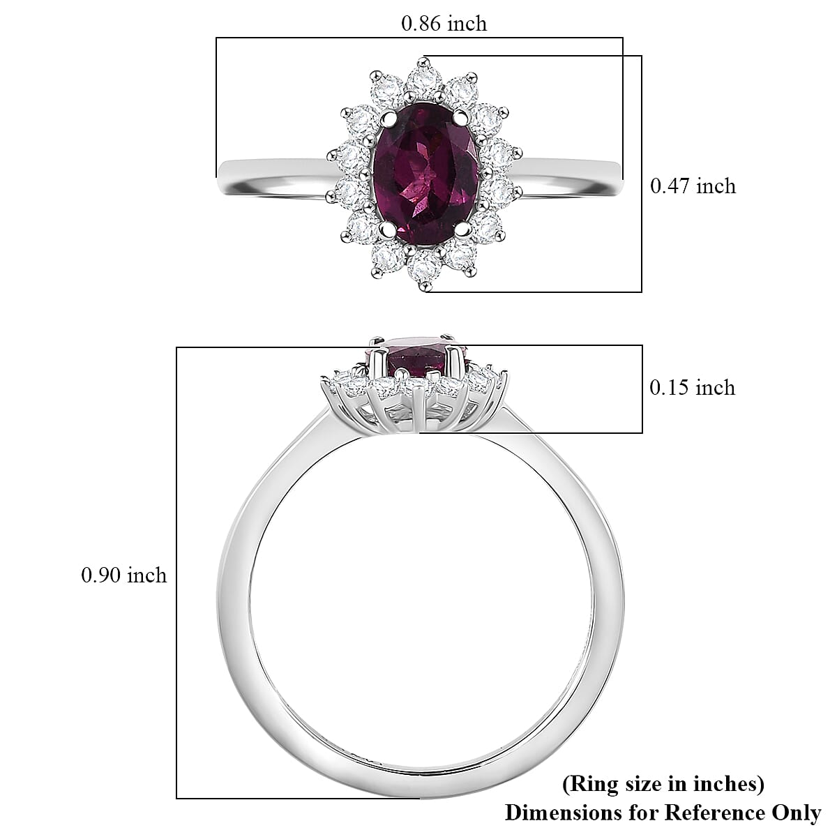 D'Joy Orissa Rhodolite Garnet White Zircon Ring in Rhodium Over Sterling Silver 1.42 (Size 5.0) 1.46 ctw image number 5
