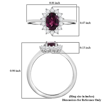 D'Joy Orissa Rhodolite Garnet and White Zircon 1.45 ctw Ring in Rhodium Over Sterling Silver (Size 7.0)