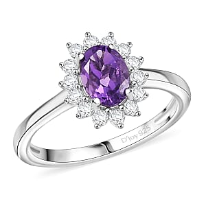 D'Joy African Amethyst and White Zircon 1.20 ctw Ring in Rhodium Over Sterling Silver (Size 7.0)