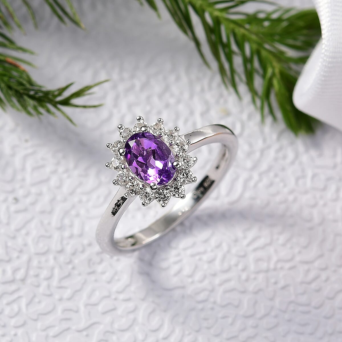 D'Joy African Amethyst and White Zircon 1.20 ctw Ring in Rhodium Over Sterling Silver (Size 7.0) image number 1