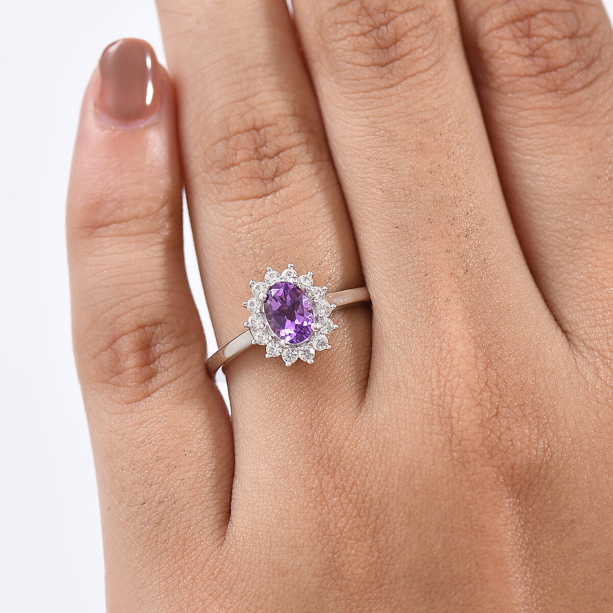 D'Joy African Amethyst and White Zircon 1.20 ctw Ring in Rhodium Over Sterling Silver (Size 7.0) image number 2