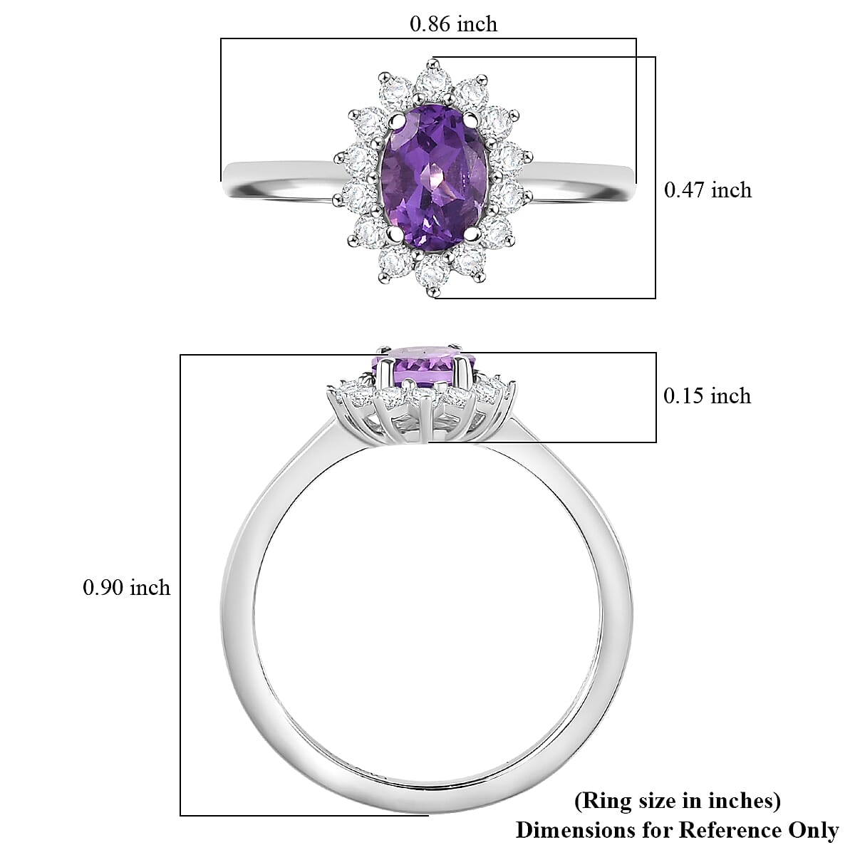 D'Joy African Amethyst and White Zircon 1.20 ctw Ring in Rhodium Over Sterling Silver (Size 7.0) image number 5