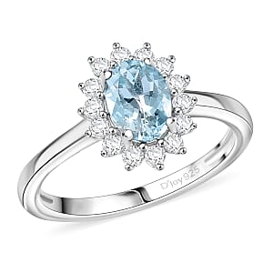 D'Joy Mangoro Aquamarine and White Zircon 1.25 ctw Ring in Rhodium Over Sterling Silver (Size 7.0)
