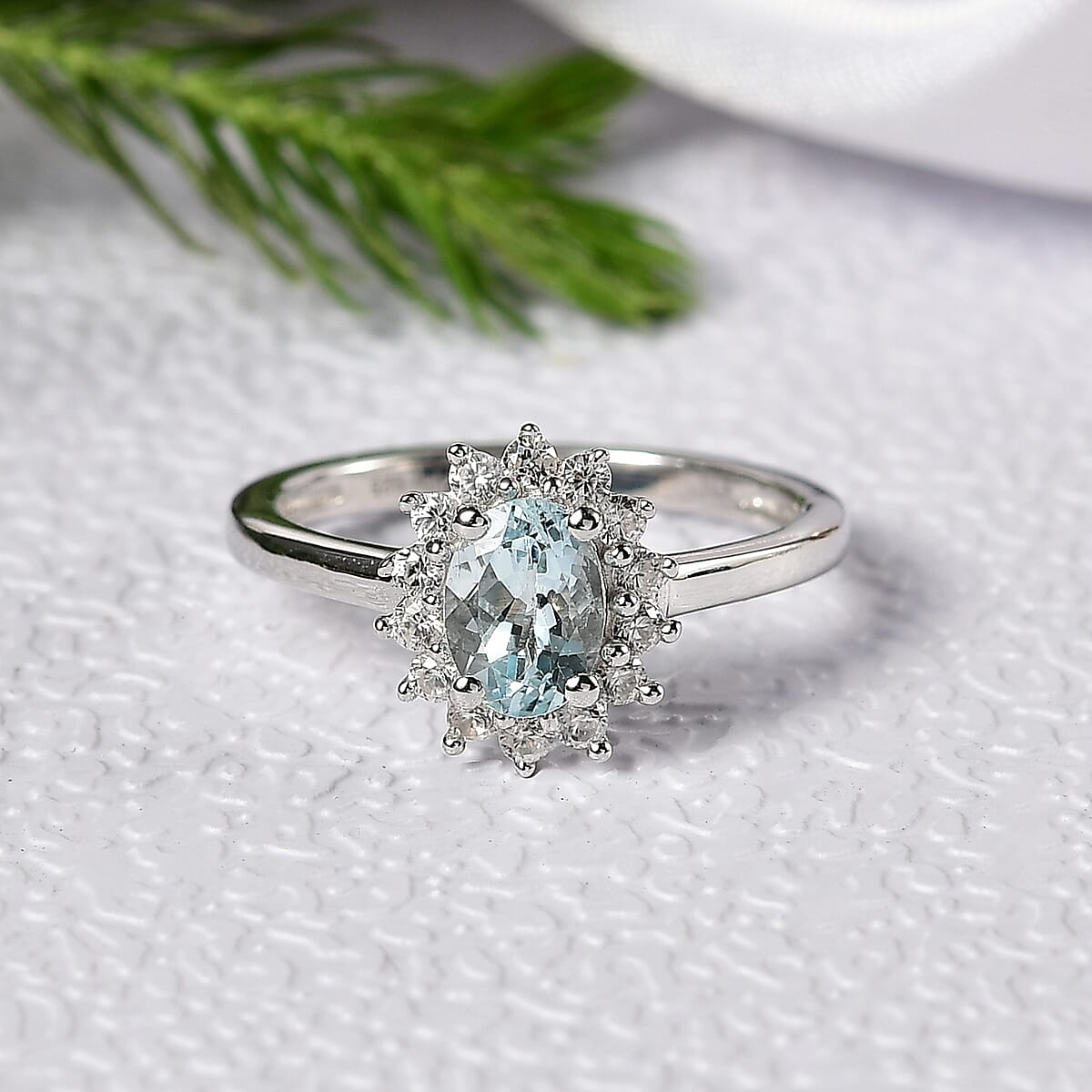 D'Joy Mangoro Aquamarine and White Zircon 1.25 ctw Ring in Rhodium Over Sterling Silver (Size 7.0) image number 1