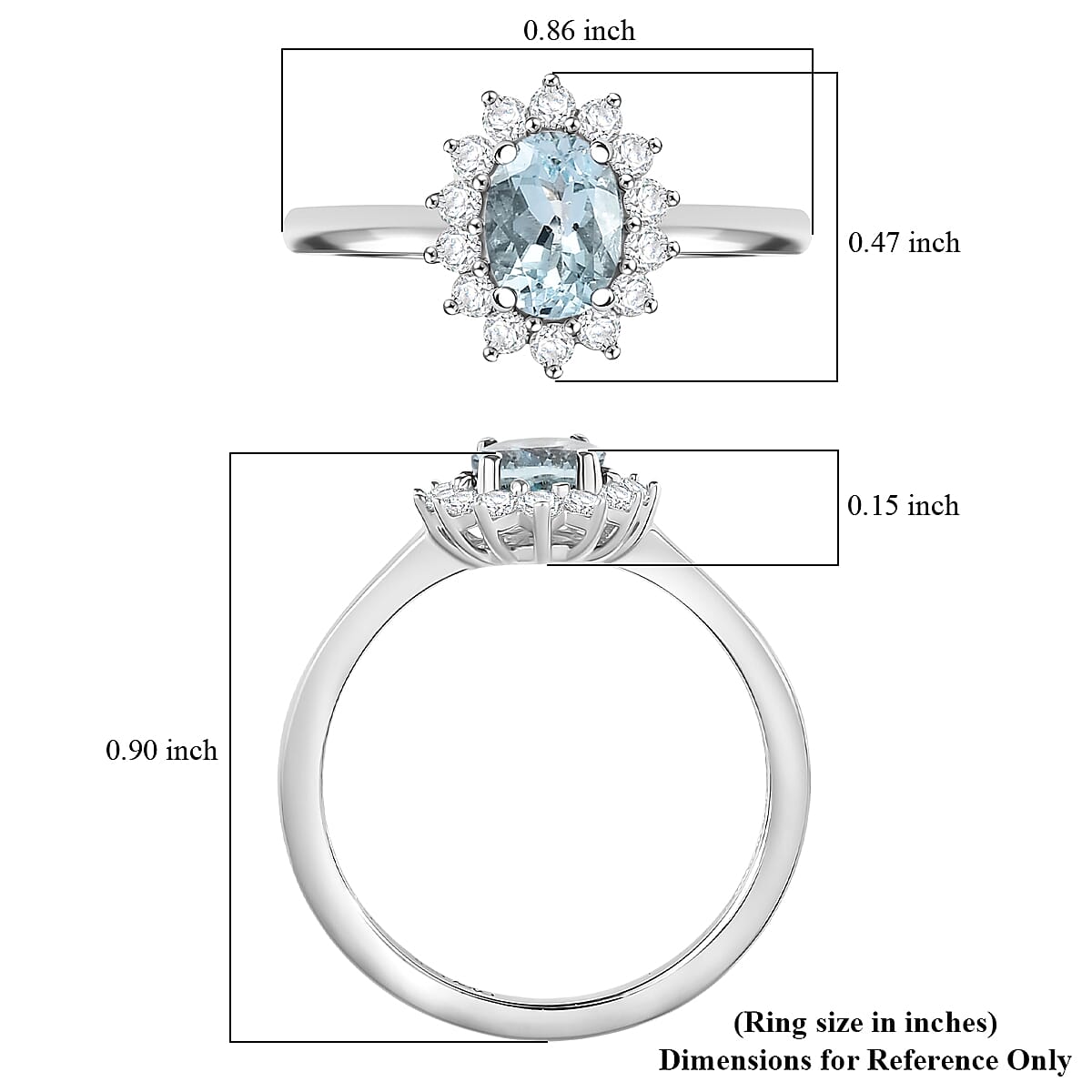D'Joy Mangoro Aquamarine and White Zircon 1.25 ctw Ring in Rhodium Over Sterling Silver (Size 7.0) image number 5