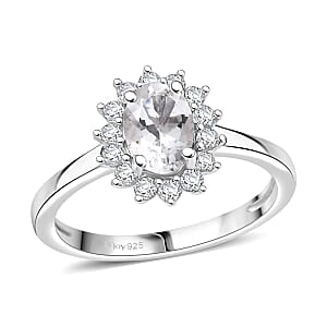 D'Joy White Topaz and White Zircon 1.20 ctw Ring in Rhodium Over Sterling Silver (Size 7.0)