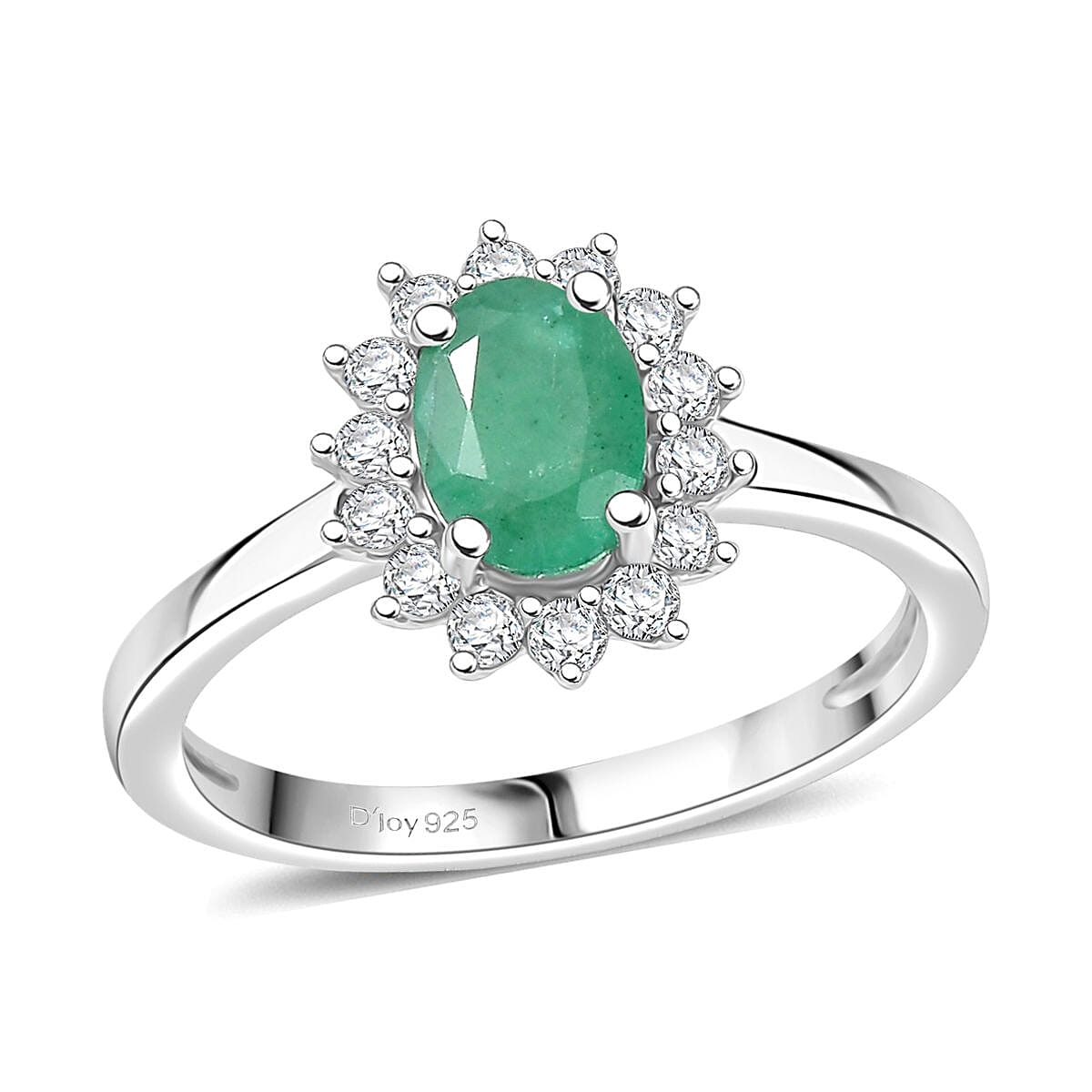 D'Joy Emerald and White Zircon 1.25 ctw Ring in Rhodium Over Sterling Silver (Size 7.0) image number 0