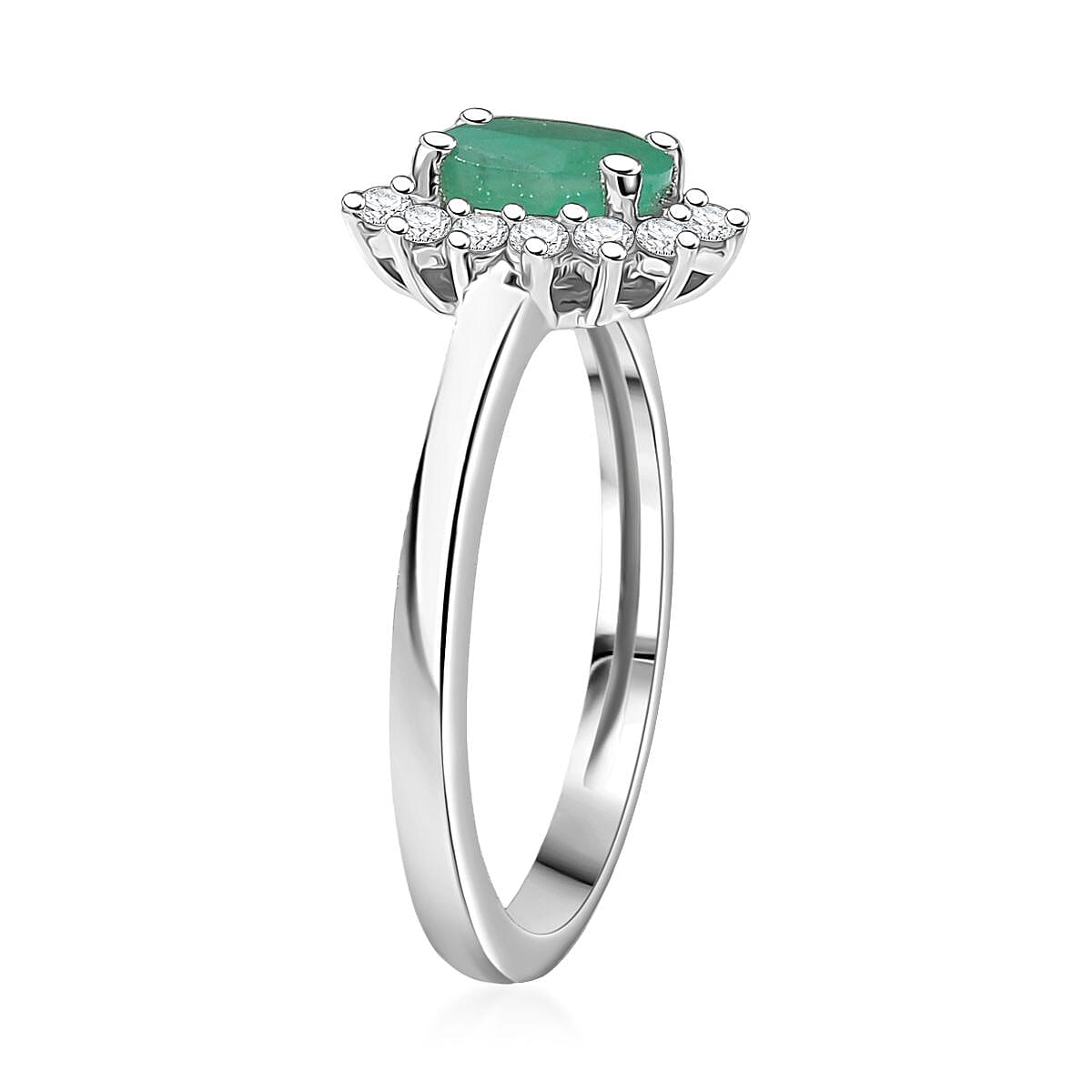 D'Joy Emerald and White Zircon 1.25 ctw Ring in Rhodium Over Sterling Silver (Size 7.0) image number 3
