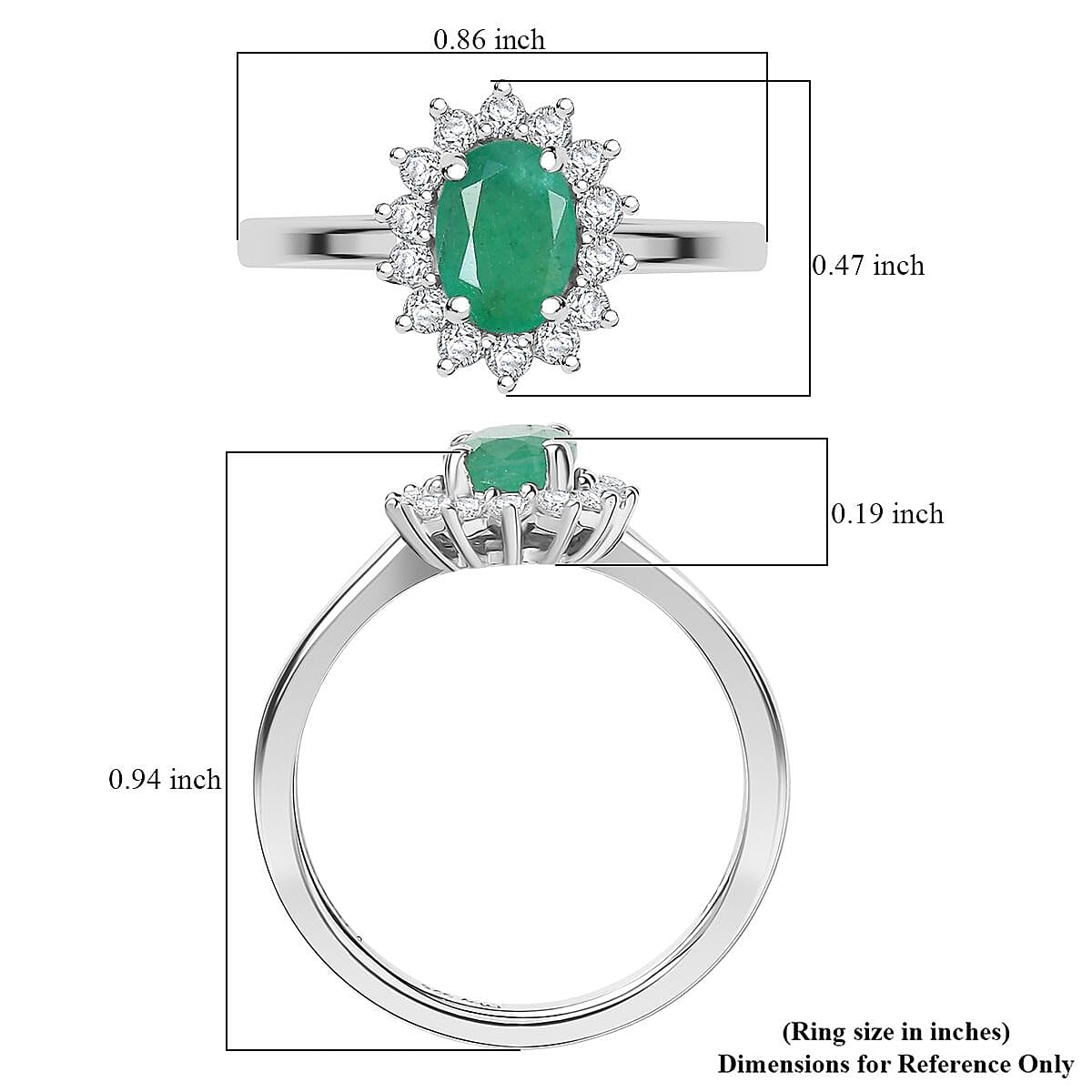 D'Joy Emerald and White Zircon 1.25 ctw Ring in Rhodium Over Sterling Silver (Size 7.0) image number 5