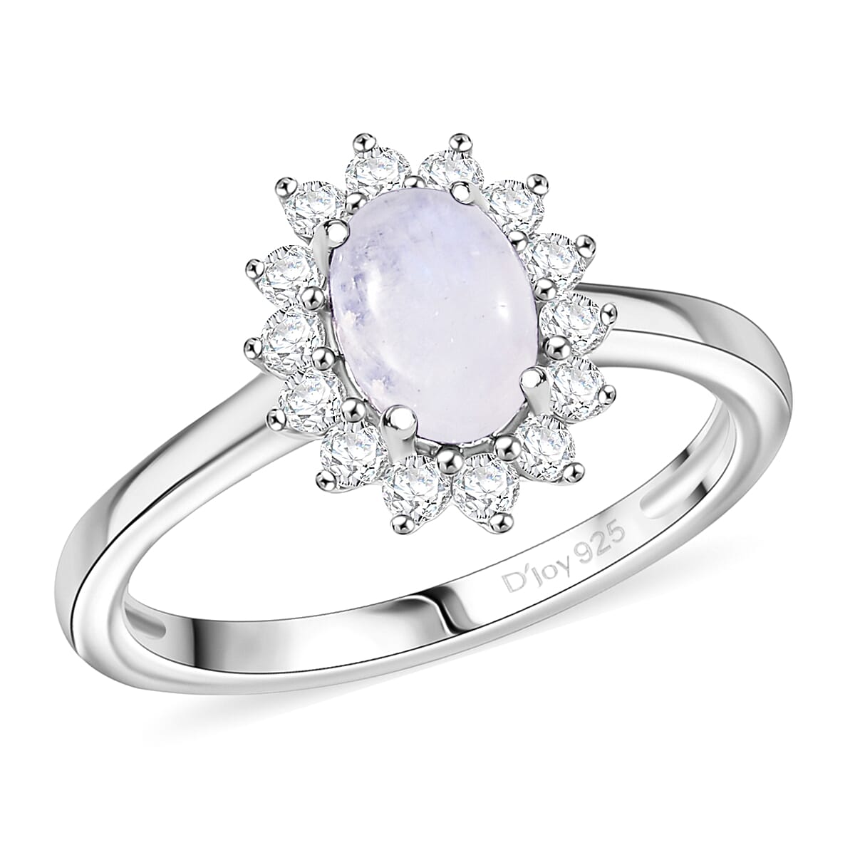 D'Joy Rainbow Moonstone and White Zircon 1.60 ctw Ring in Rhodium Over Sterling Silver (Size 7.0) image number 0