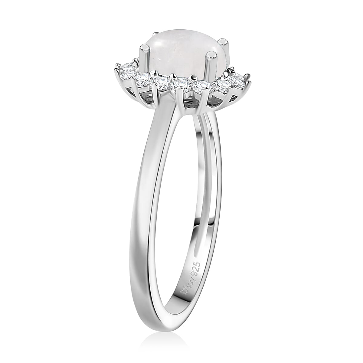 D'Joy Rainbow Moonstone and White Zircon 1.60 ctw Ring in Rhodium Over Sterling Silver (Size 7.0) image number 3