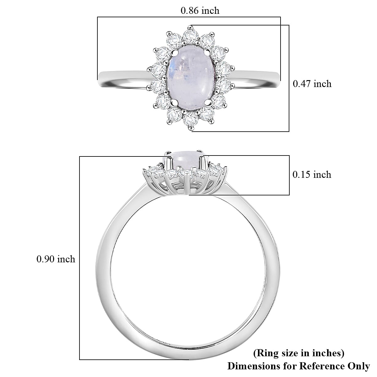 D'Joy Rainbow Moonstone and White Zircon 1.60 ctw Ring in Rhodium Over Sterling Silver (Size 7.0) image number 5