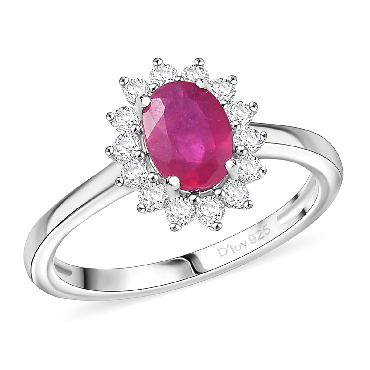 D'Joy Niassa Ruby (FF) and White Zircon 1.65 ctw Ring in Rhodium Over Sterling Silver (Size 7.0) image number 0