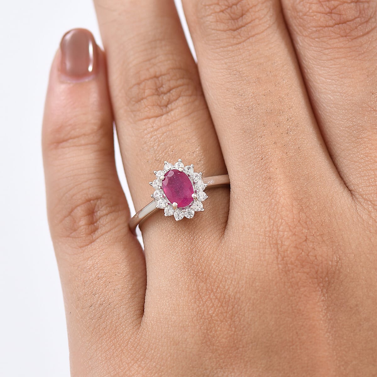 D'Joy Niassa Ruby (FF) and White Zircon 1.65 ctw Ring in Rhodium Over Sterling Silver (Size 7.0) image number 2
