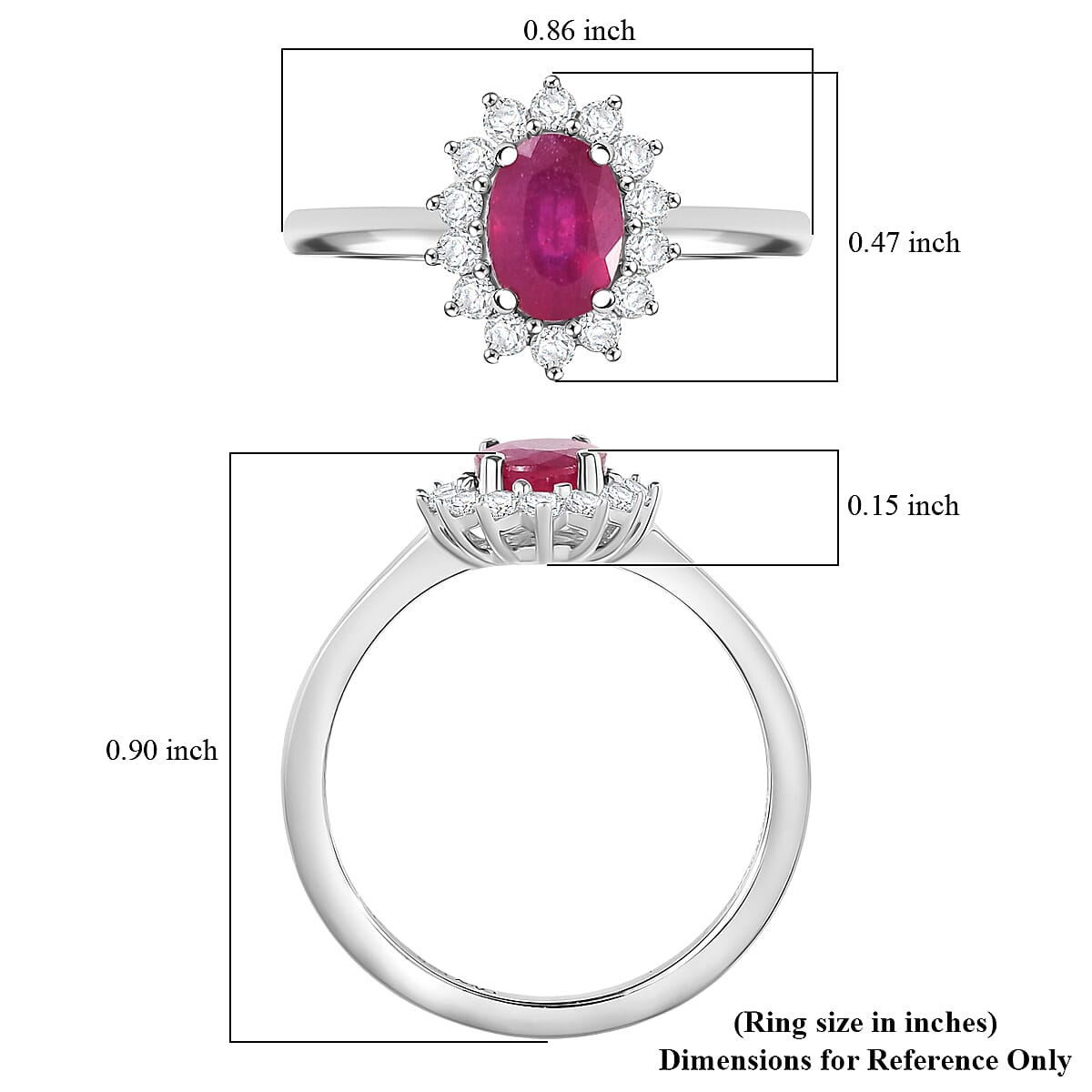 D'Joy Niassa Ruby (FF) and White Zircon 1.65 ctw Ring in Rhodium Over Sterling Silver (Size 7.0) image number 5