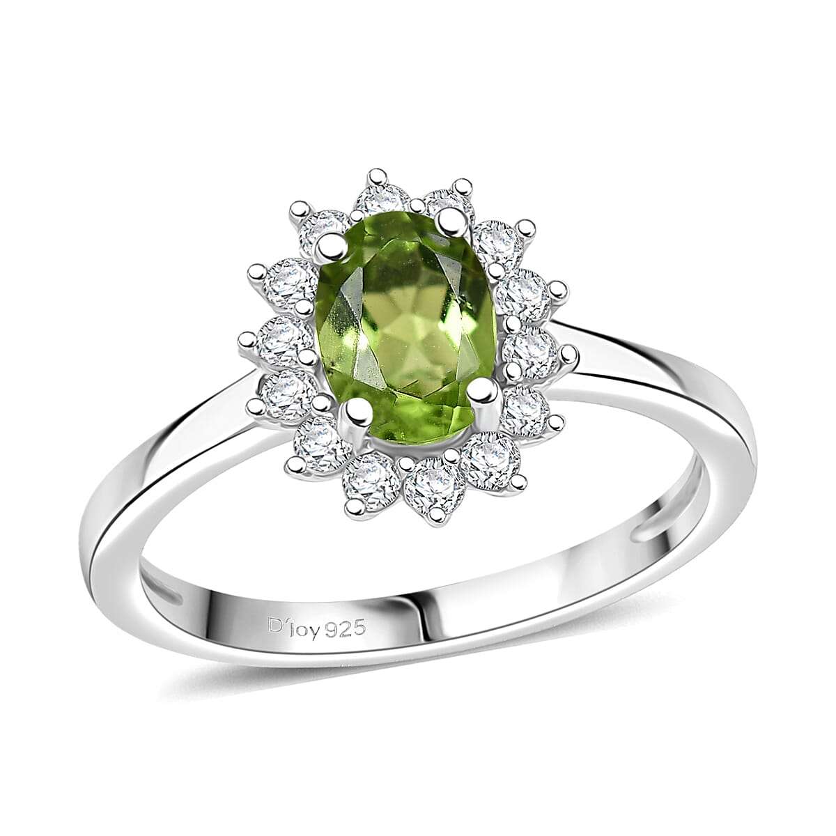 D'Joy Hebei Peridot and White Zircon 1.40 ctw Ring in Rhodium Over Sterling Silver (Size 5.0) image number 0