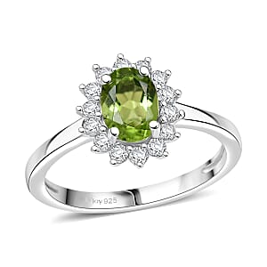 D'Joy Hebei Peridot and White Zircon 1.40 ctw Ring in Rhodium Over Sterling Silver (Size 5.0)