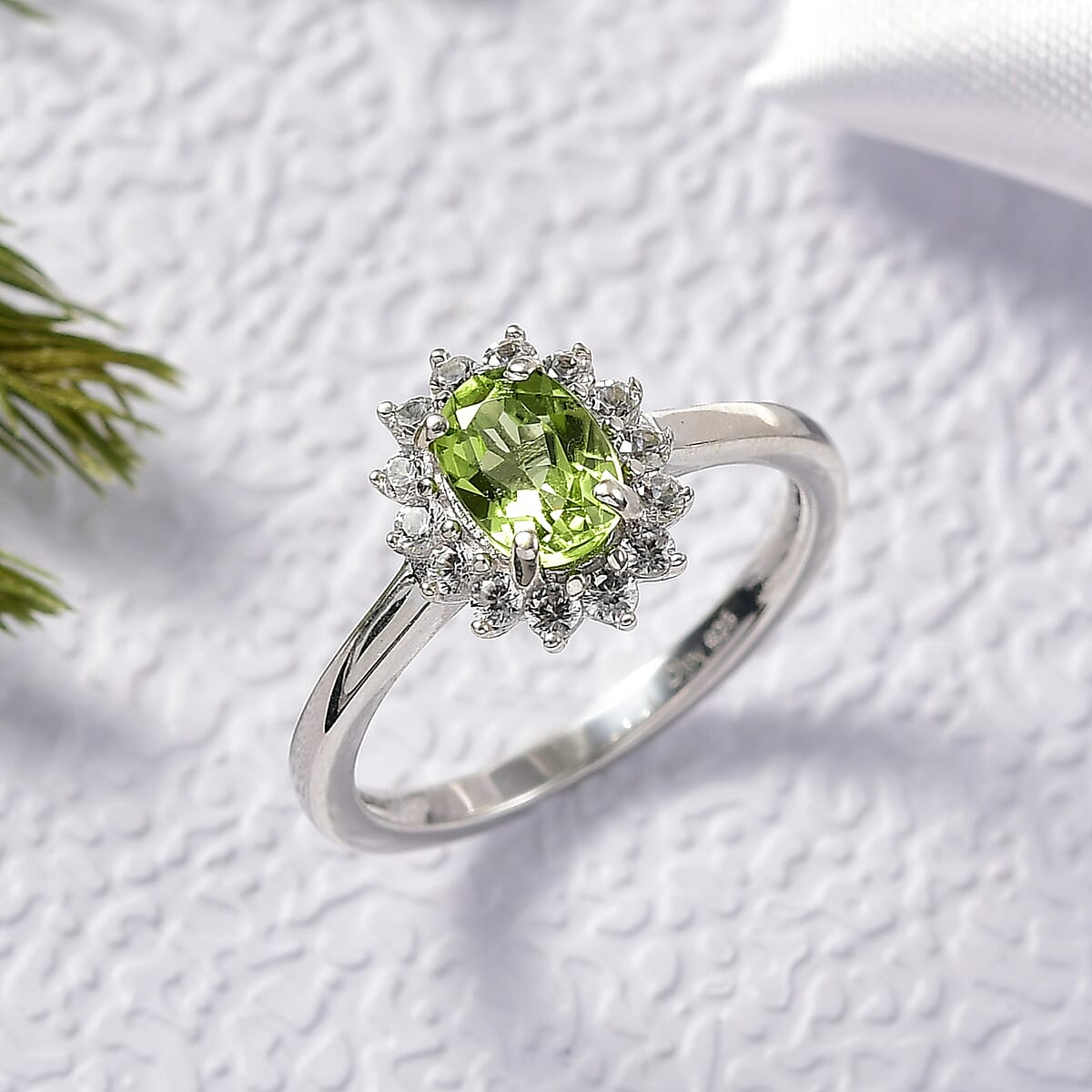 D'Joy Hebei Peridot and White Zircon 1.40 ctw Ring in Rhodium Over Sterling Silver (Size 5.0) image number 1