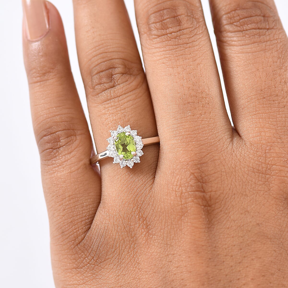 D'Joy Hebei Peridot and White Zircon 1.40 ctw Ring in Rhodium Over Sterling Silver (Size 5.0) image number 2
