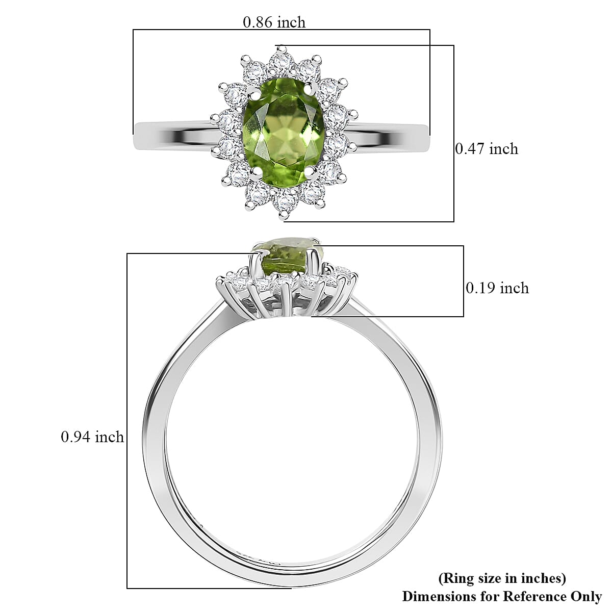 D'Joy Hebei Peridot and White Zircon 1.40 ctw Ring in Rhodium Over Sterling Silver (Size 5.0) image number 5