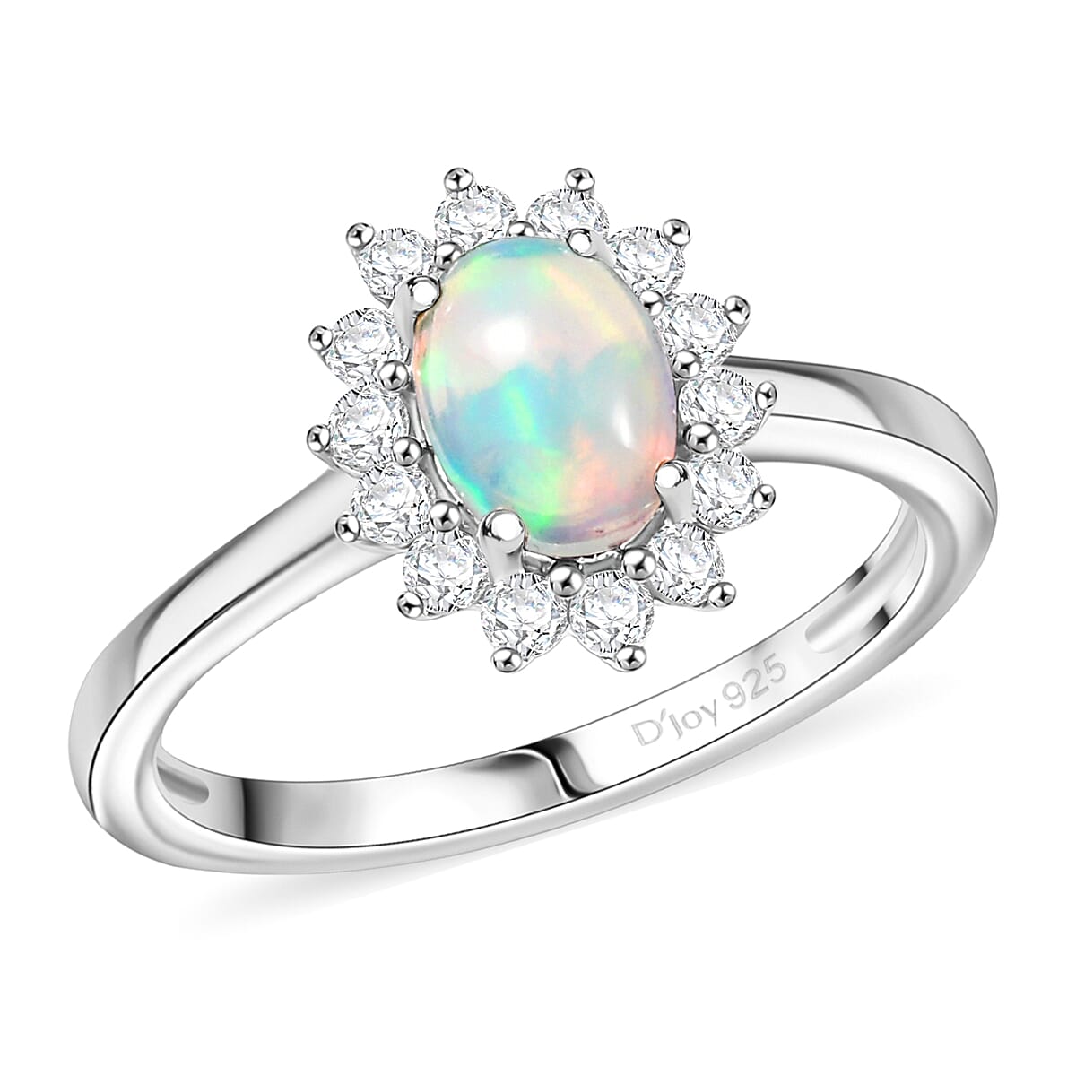 D'Joy Ethiopian Welo Opal and White Zircon 0.90 ctw Ring in Rhodium Over Sterling Silver (Size 7.0) image number 0