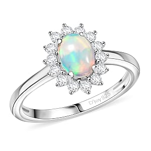 D'Joy Ethiopian Welo Opal and White Zircon 0.90 ctw Ring in Rhodium Over Sterling Silver (Size 7.0)