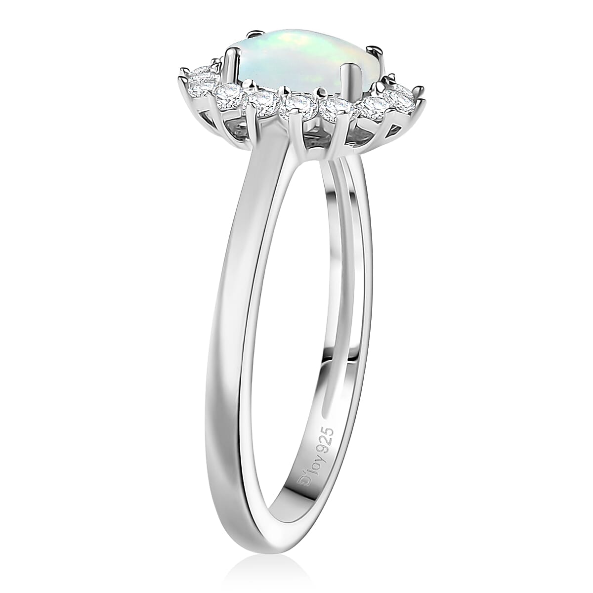 D'Joy Ethiopian Welo Opal and White Zircon 0.90 ctw Ring in Rhodium Over Sterling Silver (Size 7.0) image number 2
