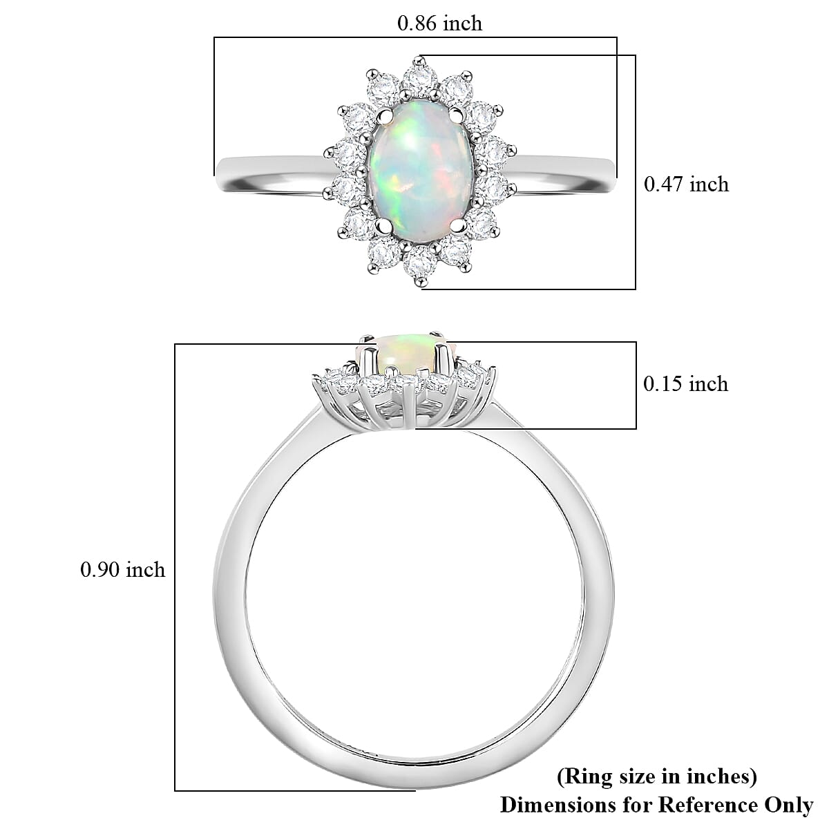 D'Joy Ethiopian Welo Opal and White Zircon 0.90 ctw Ring in Rhodium Over Sterling Silver (Size 7.0) image number 4