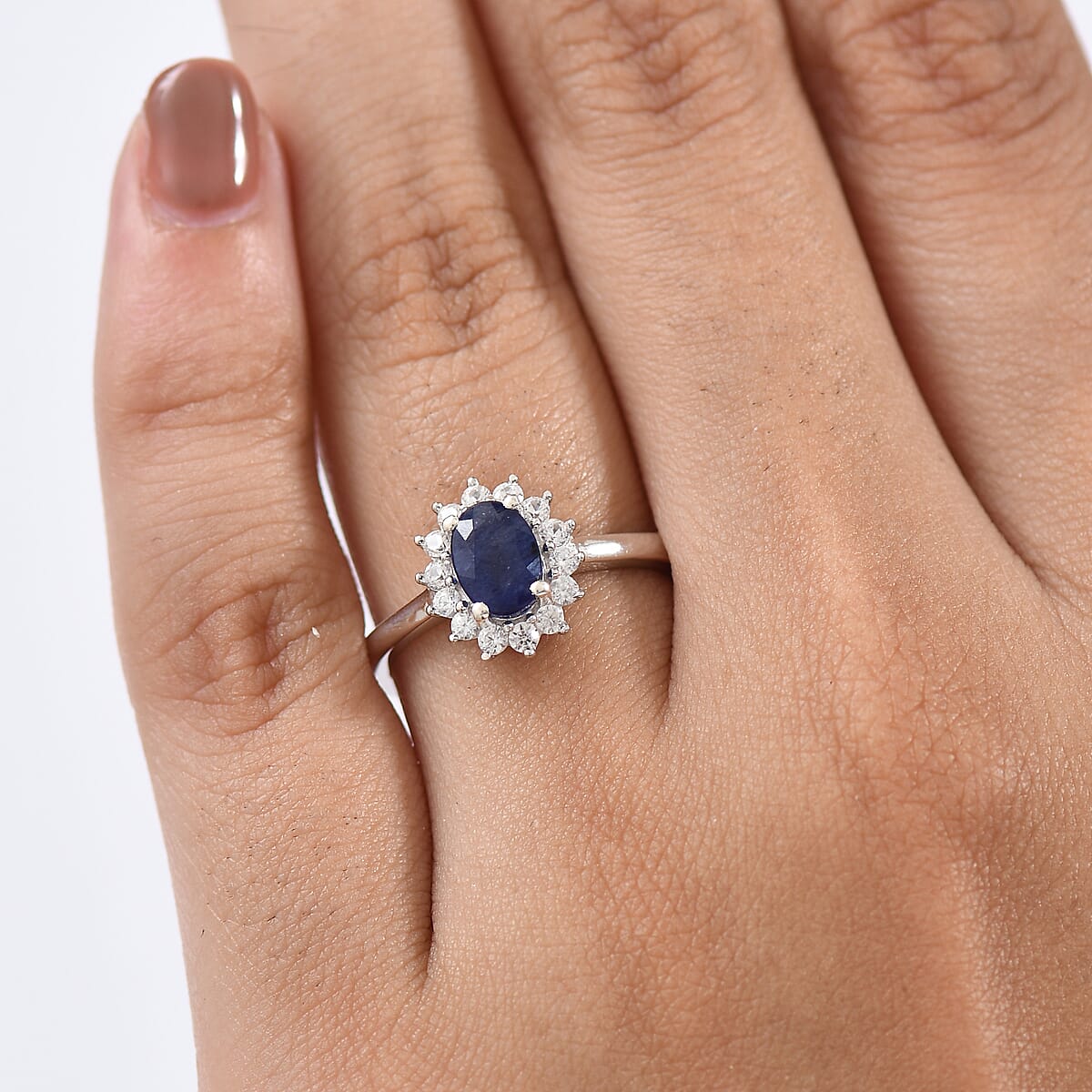 D'Joy Masoala Sapphire (D) and White Zircon 1.75 ctw Ring in Rhodium Over Sterling Silver (Size 7.0) image number 2