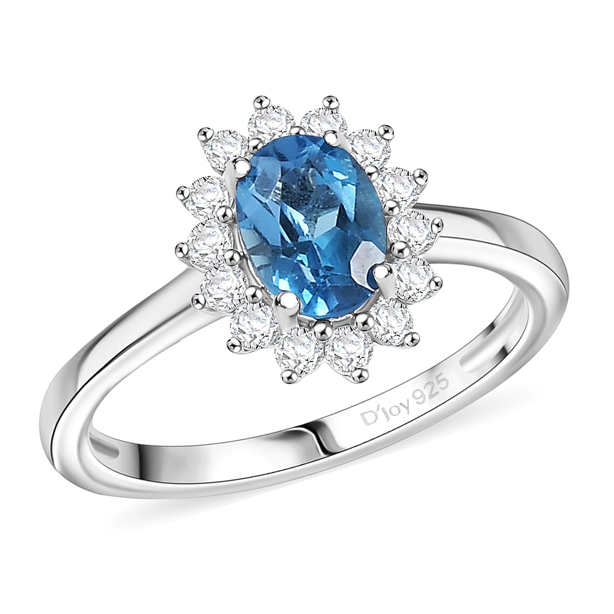 D'Joy Blue Topaz and White Zircon 1.45 ctw Ring in Rhodium Over Sterling Silver (Size 7.0) image number 0
