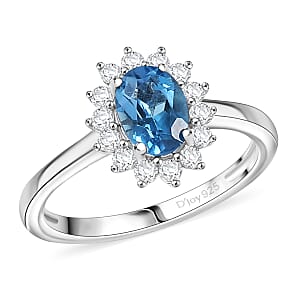 D'Joy Blue Topaz and White Zircon 1.45 ctw Ring in Rhodium Over Sterling Silver (Size 7.0)