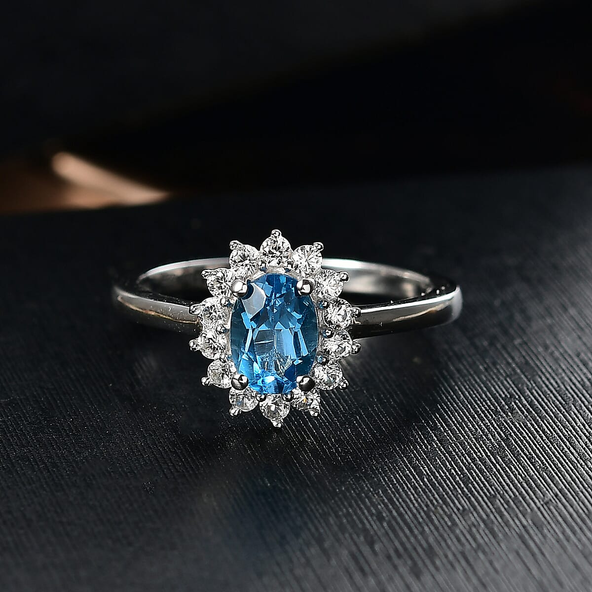 D'Joy Blue Topaz and White Zircon 1.45 ctw Ring in Rhodium Over Sterling Silver (Size 7.0) image number 1