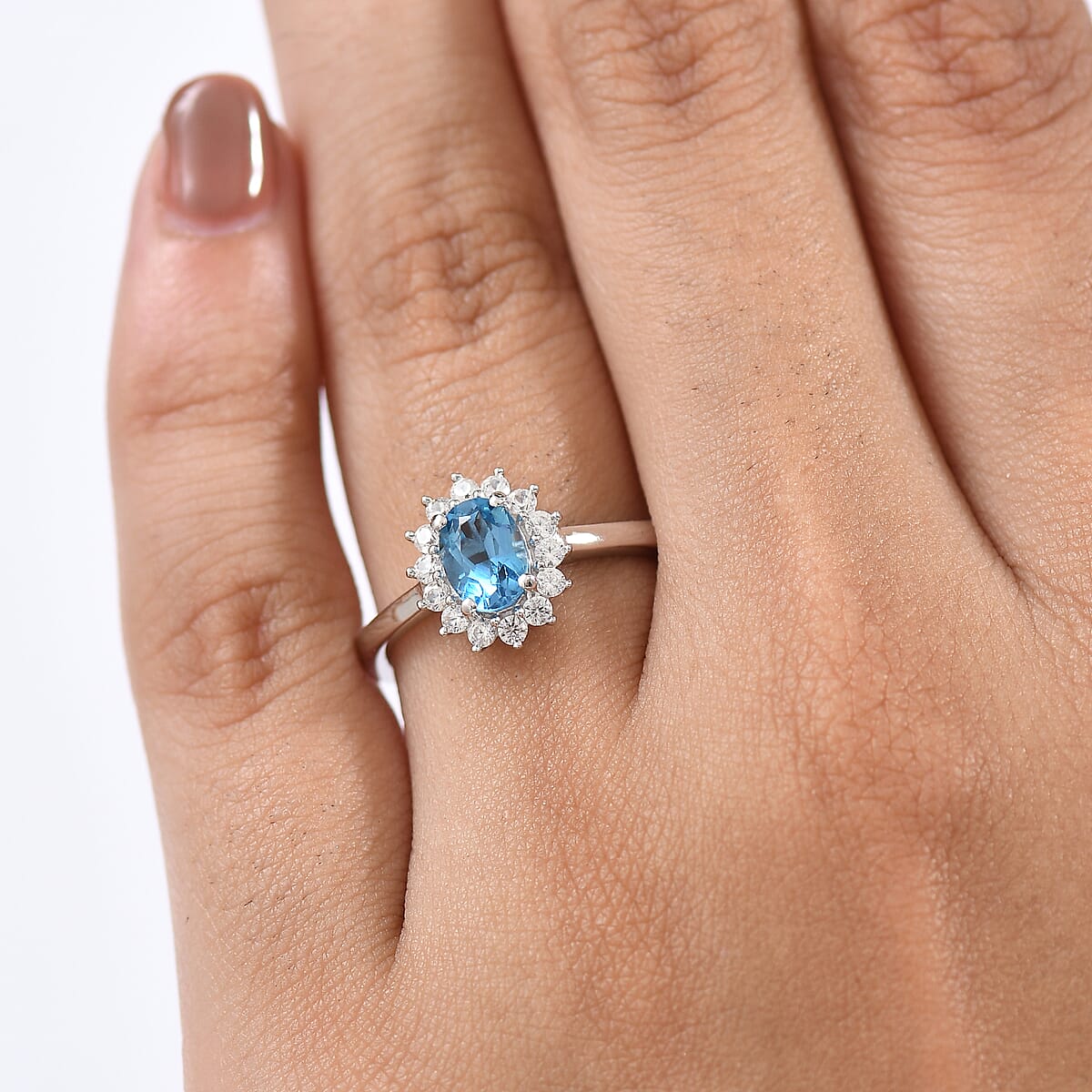 D'Joy Blue Topaz and White Zircon 1.45 ctw Ring in Rhodium Over Sterling Silver (Size 7.0) image number 2