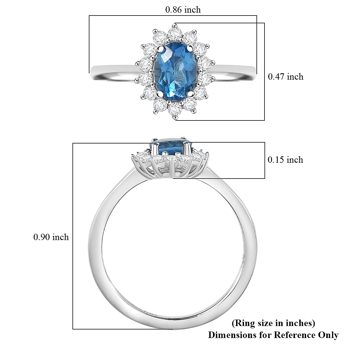 D'Joy Blue Topaz and White Zircon 1.45 ctw Ring in Rhodium Over Sterling Silver (Size 7.0) image number 5