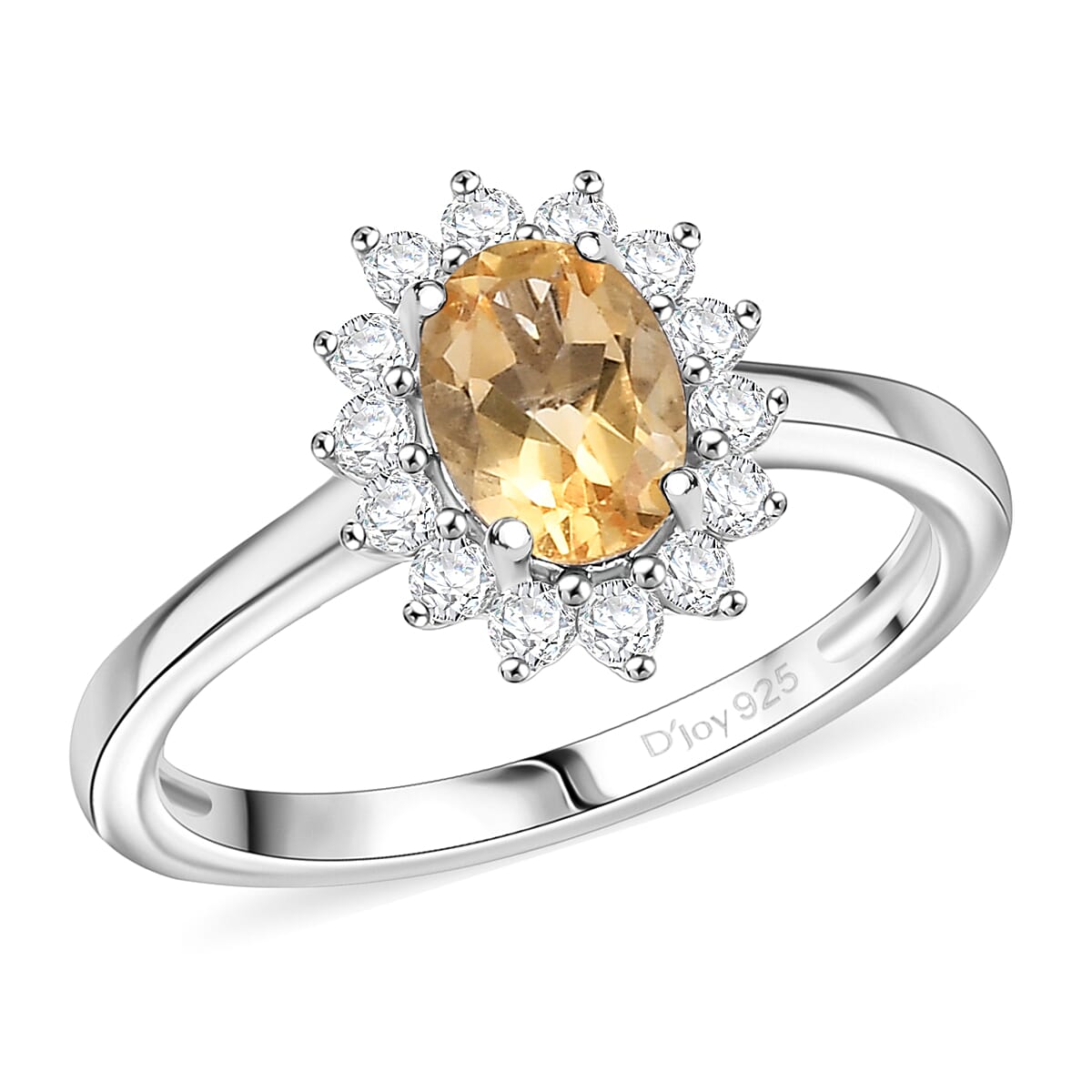 D'Joy Brazilian Citrine and White Zircon 1.20 ctw Ring in Rhodium Over Sterling Silver (Size 7.0) image number 0