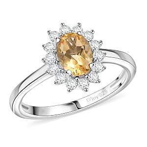 D'Joy Brazilian Citrine and White Zircon 1.20 ctw Ring in Rhodium Over Sterling Silver (Size 7.0)