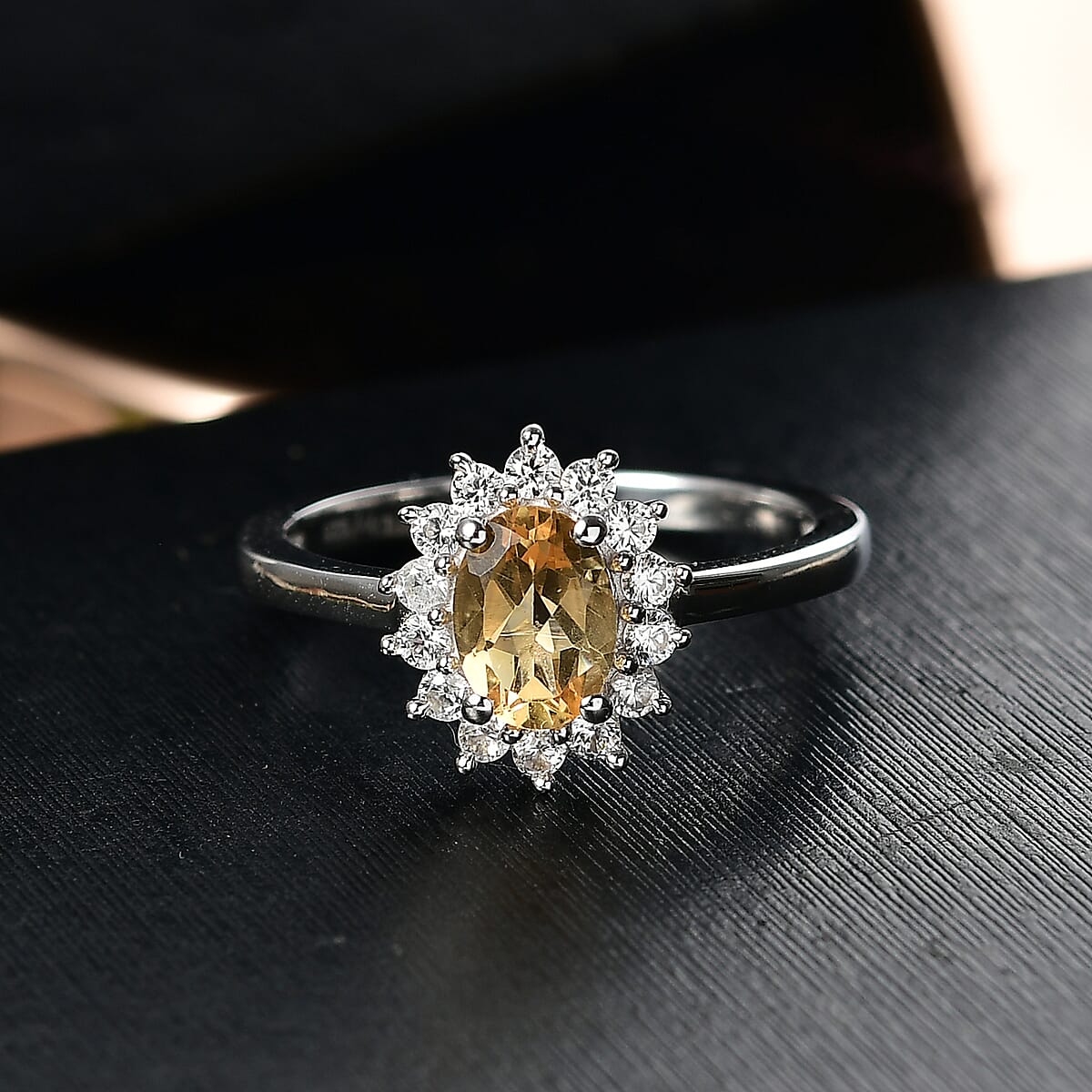 D'Joy Brazilian Citrine and White Zircon 1.20 ctw Ring in Rhodium Over Sterling Silver (Size 7.0) image number 1