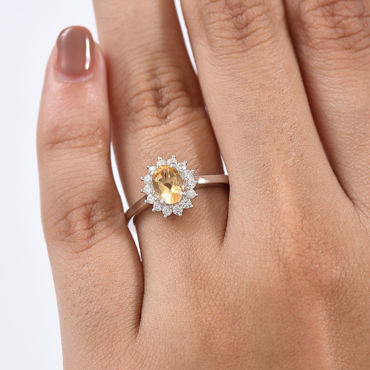 D'Joy Brazilian Citrine and White Zircon 1.20 ctw Ring in Rhodium Over Sterling Silver (Size 7.0) image number 2